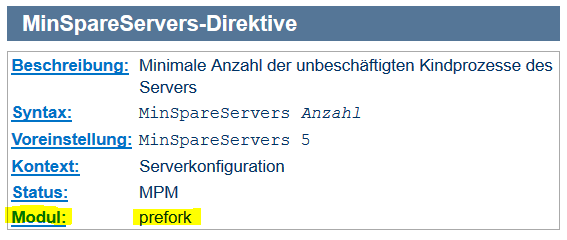 Dokumentation "MinSpareServers"