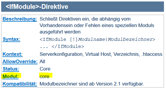 Dokumentation "IfModule"