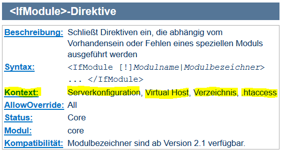 Dokumentation "IfModule"