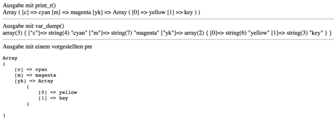 print_r() und var_dump() im Vergleich, inklusive pre