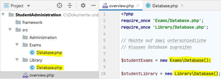 Instanzieren unter Verwendung des Namespaces