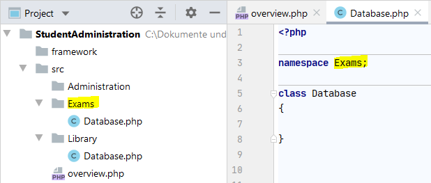 Eine Klasse einem Namespace zuordnen