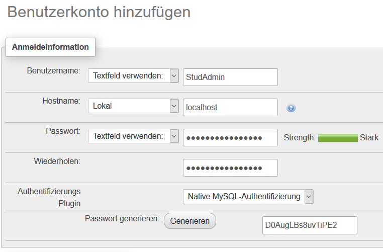 Benutzerkonto über phpMyAdmin anlegen (2)