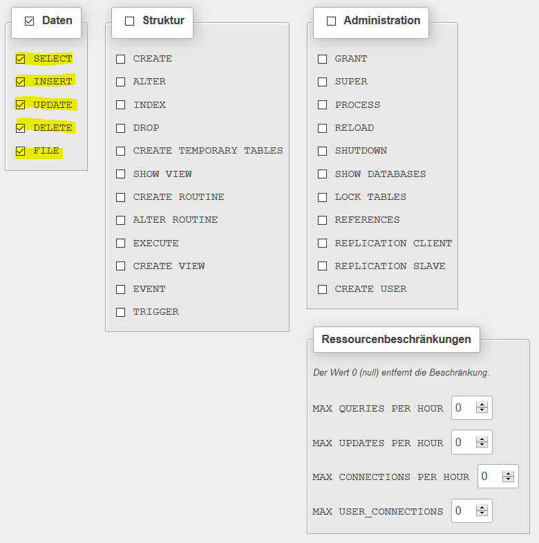 Benutzerkonto über phpMyAdmin anlegen (3)